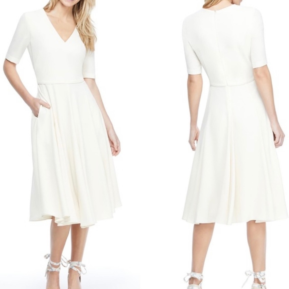 NWT | Gal Meets Glam Edith City Crepe Fit & Flare Midi Dress In Creme | Size: 6